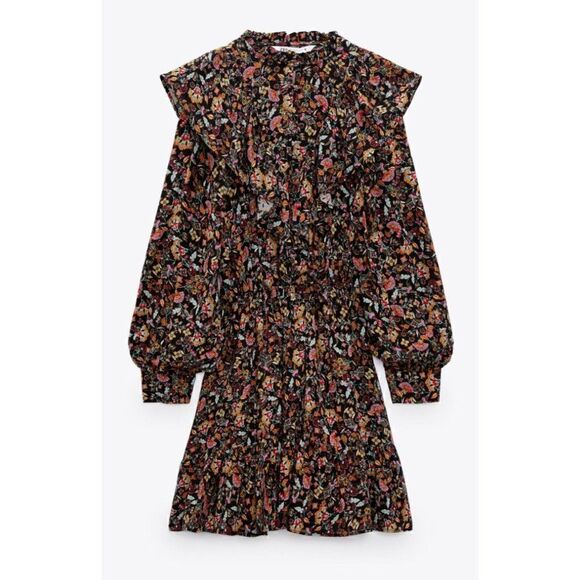 Zara Floral Print Ruffle Dress Size S - Picture 1 of 6